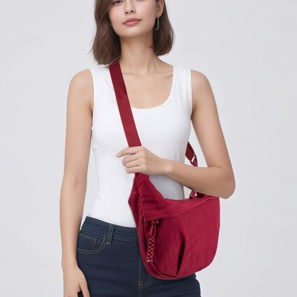 Women's Nylon Hobo Crescent Crossbody Bag, Multi-Pocket Sling Bag, Half Moon Sho - Picture 2 of 7